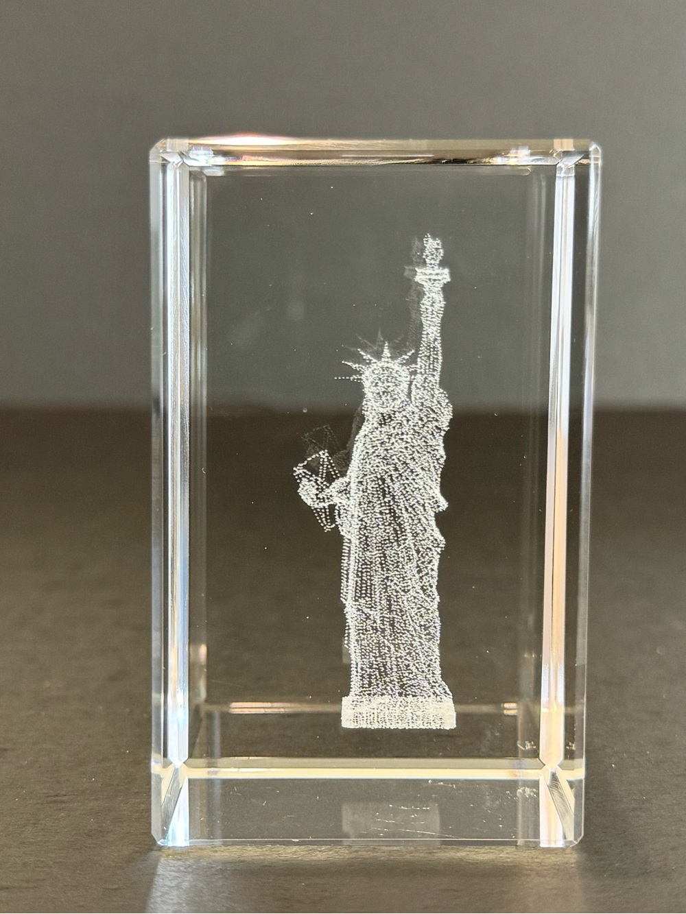 Clear Crystal Glass Art Block with White 3D Engraved Figure